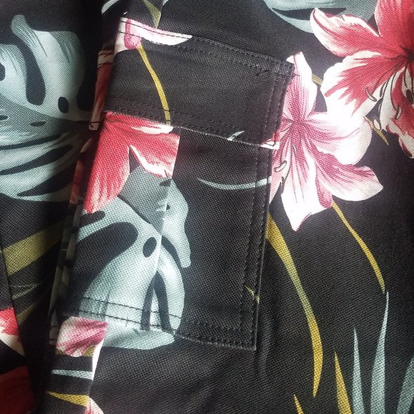Black Jeans with Floral Print and Zippered Inseam - Picture 3 of 5